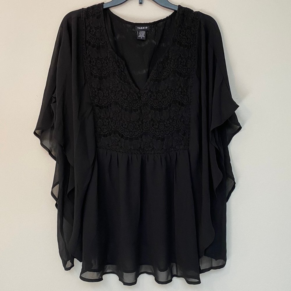 TORRID Black Peasant Top Sz 2/2X